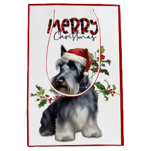 Sac Cadeau Moyen Santa Hat Holly Scottish Terrier Noël