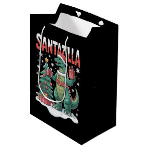 Sac Cadeau Moyen Santazilla Monstre Japonais Kaiju Noël Dinosaure