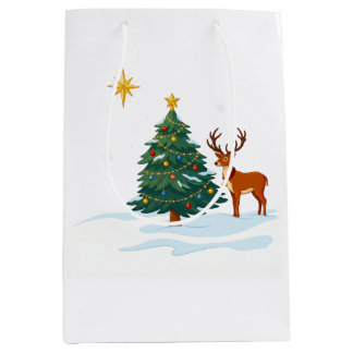 Sac Cadeau Moyen Sapin de Noël et renne