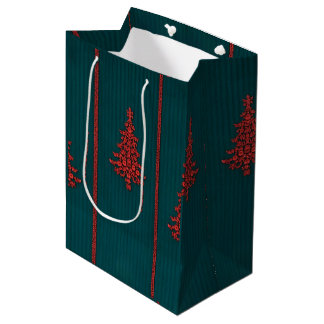 Sac Cadeau Moyen Sapins de Noël en cristal sarcelle et rouge