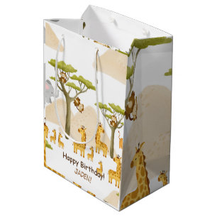Sac Cadeau Moyen Savannah Animaux africains jaune anniversaire