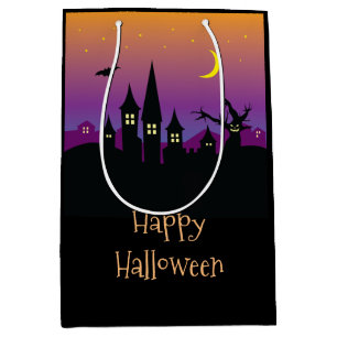 Sac Cadeau Moyen Scary Éffrayant Haunted House Orange Halloween Par