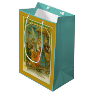 Sac Cadeau Moyen Scène de la Nativité de Noël