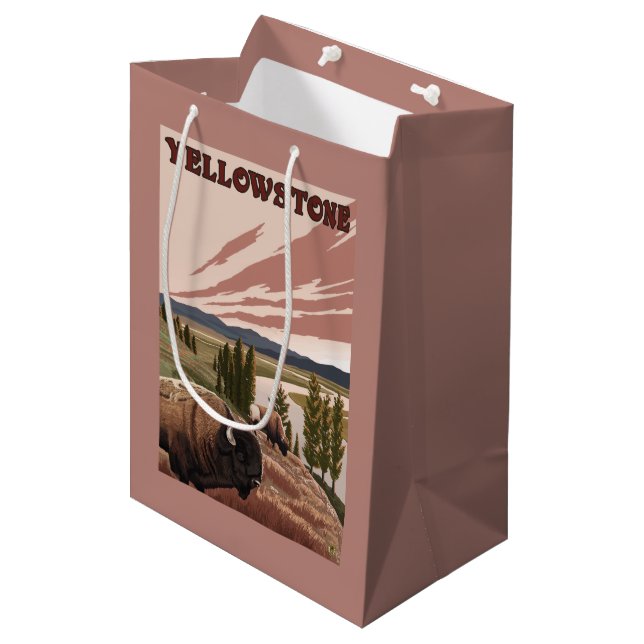 Sac Cadeau Moyen Scène de YellowstoneBison (Devant Angle)