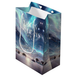 Sac Cadeau Moyen Scène hivernale des aurores boréales Joyeuses Fête