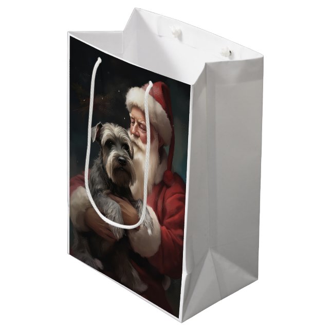 Sac Cadeau Moyen Schnauzer avec Noël Festif du Père Noël (Devant Angle)