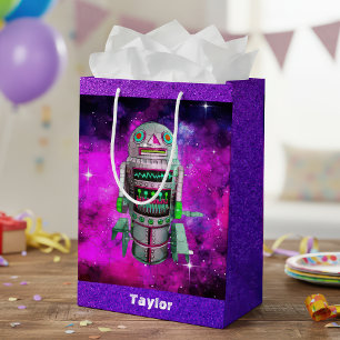 Sac Cadeau Moyen Sci fi toy robot galaxie violette nom personnalisé