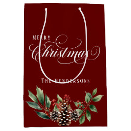 Sac Cadeau Moyen Script de Noël Deep Red