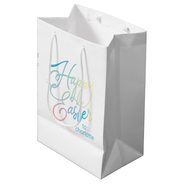 Sac Cadeau Moyen Script Happy Easter créé à la main (Devant Angle)