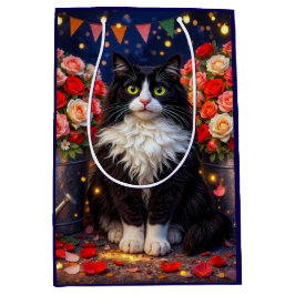 Sac Cadeau Moyen Seaux de roses, chat
