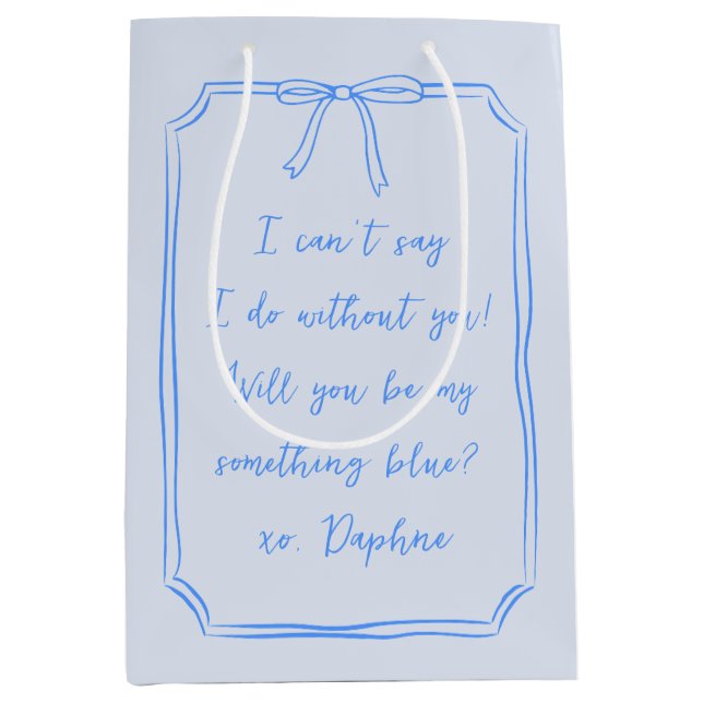 Sac Cadeau Moyen Serez-Vous Mon Quelque Chose De Bleu Coquette Élég (Devant)