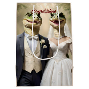 Sac Cadeau Moyen "Serrer l'amour : une affaire Mariage crocodilienn