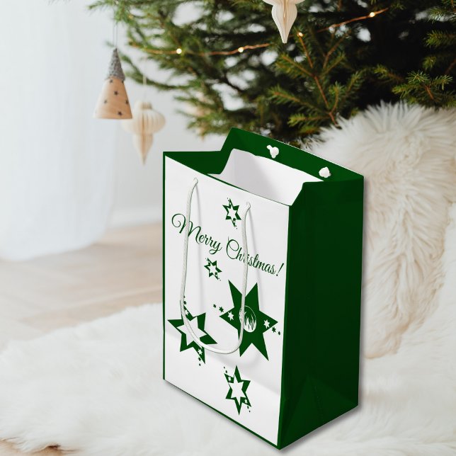 Sac Cadeau Moyen Service de pelouse Christmas Green Stars Personnal (Christmas Green Stars Lawn Service Customizable Medium Gift Bag)