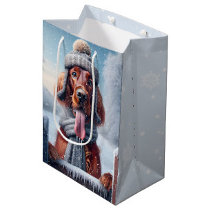 Sac Cadeau Moyen Setter Irlandais Dans Les Snowflakes