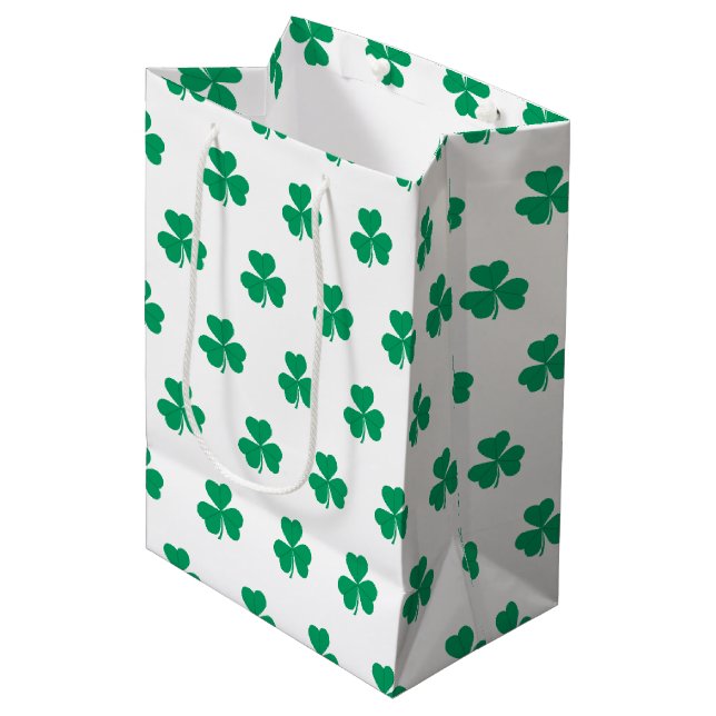 Sac Cadeau Moyen Shamrock St. Patrick's Day Vert blanc (Devant Angle)