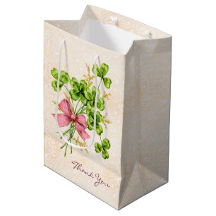 Sac Cadeau Moyen Shamrock Vintage mignon rose Lucky Girl Baby showe