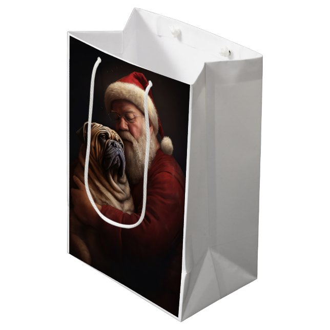 Sac Cadeau Moyen Shar Pei avec Noël Festif du Père Noël (Devant Angle)