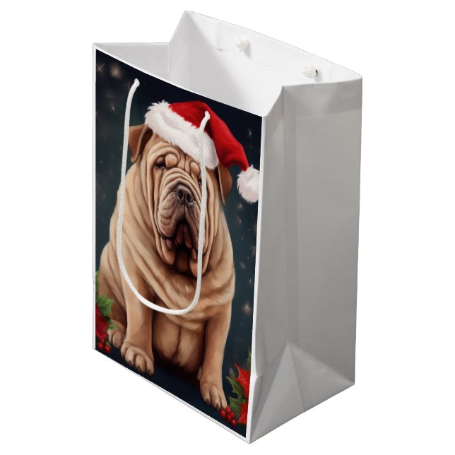 Sac Cadeau Moyen Shar Pei Chien dans Noël de neige (Devant Angle)