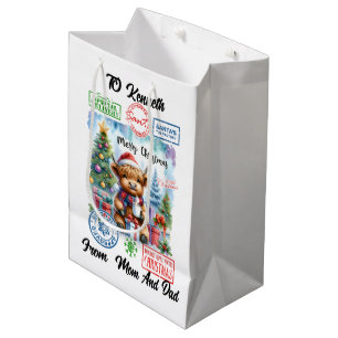 Sac Cadeau Moyen Sièges de vache Highland par sapin de Noël