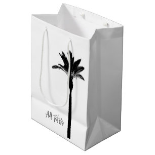 Sac Cadeau Moyen Silhouette de palmier Voyage Côtier Texte Personna