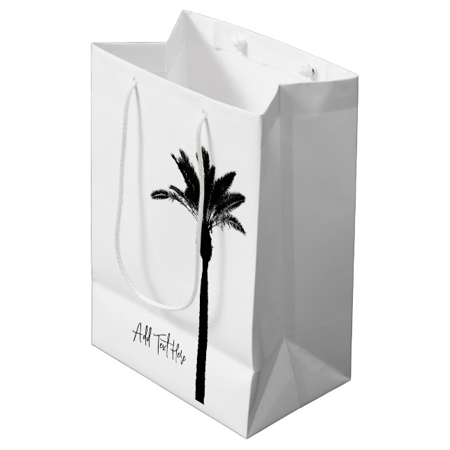 Sac Cadeau Moyen Silhouette de palmier Voyage Côtier Texte Personna (Devant Angle)
