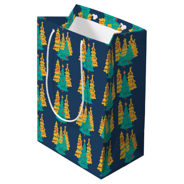 Sac Cadeau Moyen Simple bleu rétro pin de Noël Motif (Dos Angle)