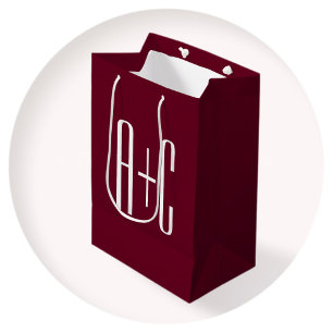 Sac Cadeau Moyen Simple Couples   White & Burgundy