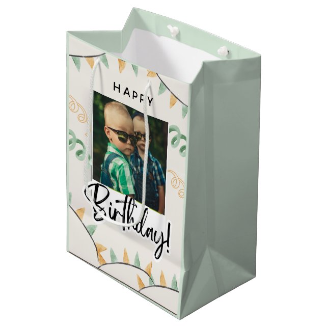 Sac Cadeau Moyen Simple Joyeux Anniversaire Ajouter un texte photo  (Devant Angle)
