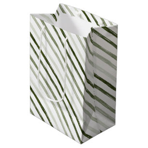 Sac Cadeau Moyen Simple moderne Vert rayure Aquarelle Noël
