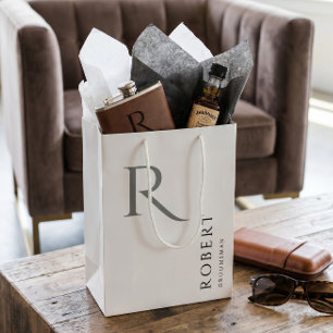 Sac Cadeau Moyen Simple Monogramme Personnalisé Noir et Blanc des G