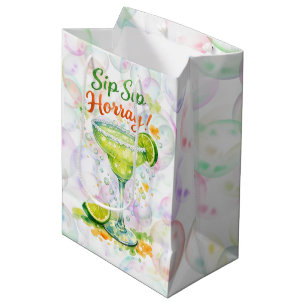 Sac Cadeau Moyen Sip Sip Sip Hourra Bulles Fête d'anniversaire