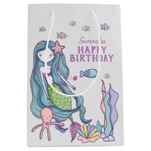 Sac Cadeau Moyen Sirène sarcelle violette Bon Anniversaire Personna