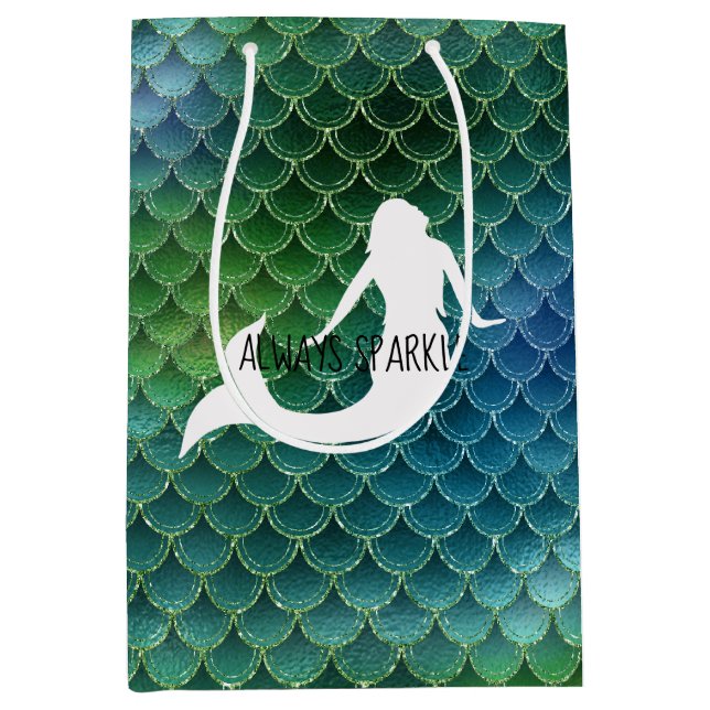 Sac Cadeau Moyen Sirène turquoise Aqua Blue Sparkle (Devant)