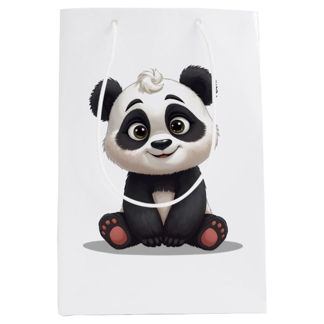 Sac Cadeau Moyen Sitting Panda Bear Cartoon Illustration Artwork (Devant)