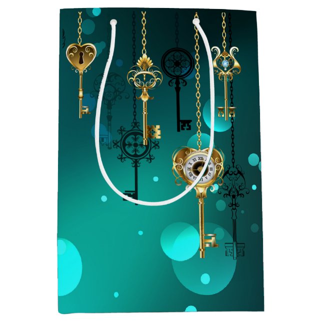 Sac Cadeau Moyen Skeleton Keys on Green Background (Devant)