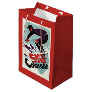 Sac Cadeau Moyen Skieur noir et par pourpre vêtu