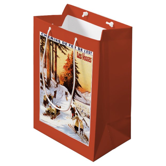 Sac Cadeau Moyen Sledding et skier à l'affiche de VOSGES (Devant Angle)