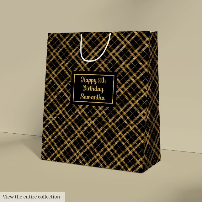 Sac Cadeau Moyen Sleek Black Gold 50th Birthday Gift Bag Idea (Sleek Black Gold 50th Birthday Gift Bag Idea)