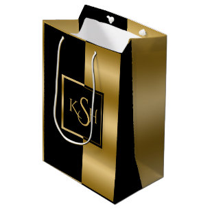 Sac Cadeau Moyen Slick Gold & Black Design géométrique moderne
