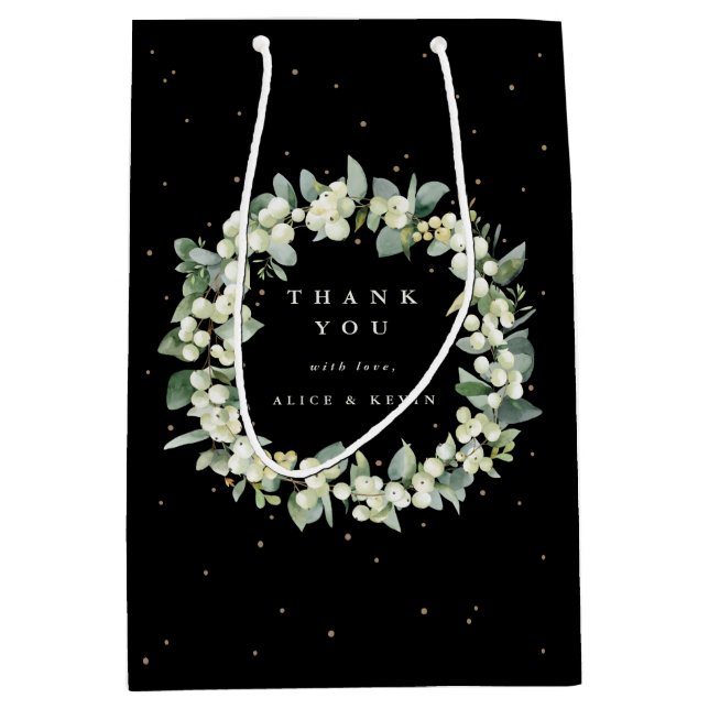 Sac Cadeau Moyen Snowberry+Eucalyptus Noël/Merci de vacances (Devant)