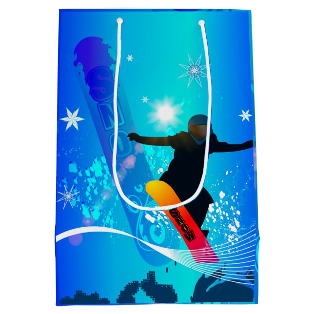 Sac Cadeau Moyen Snowboarding, surfeur avec le conseil sur le backg (Dos)