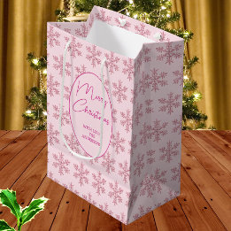 Sac Cadeau Moyen Snowflake Pink Glam Motif Script de Noël