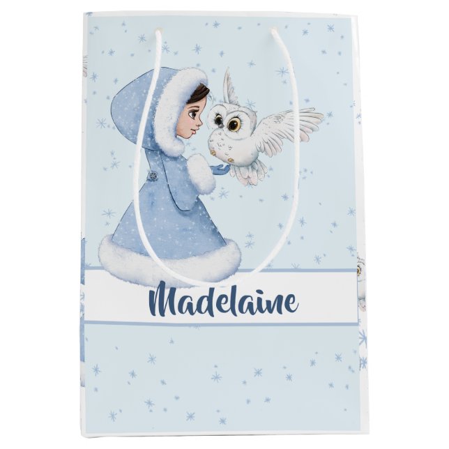 Sac Cadeau Moyen Snowflakes hiver de la princesse de Noël (Devant)