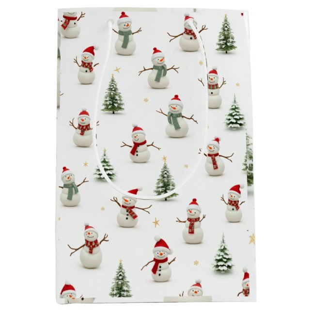 Sac Cadeau Moyen Snowman and Christmas Tree Gift Bag (Devant)