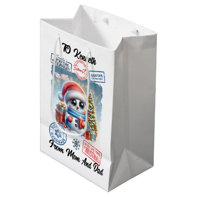 Sac Cadeau Moyen Snowman de vacances joyeuse Père Noël Sack (Devant Angle)