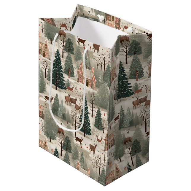 Sac Cadeau Moyen Snowy Village Cream (Devant Angle)