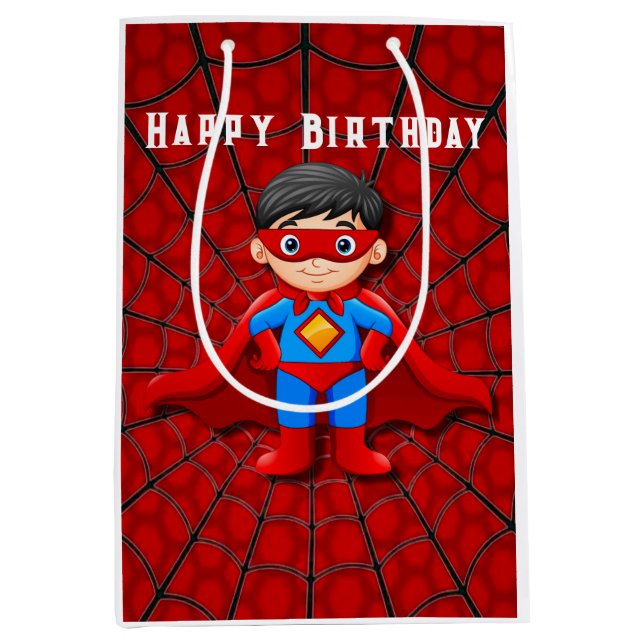 Sac Cadeau Moyen Soirée d'anniversaire SuperHero Boy (Devant)