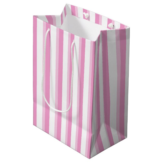 Sac Cadeau Moyen Soirée motif rose blanc rayé (Devant Angle)