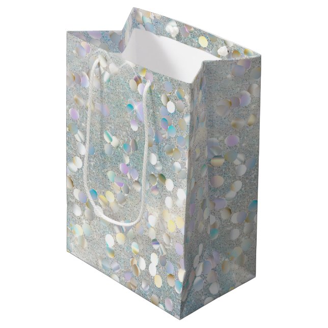 Sac Cadeau Moyen Soirée Parties scintillant Bleu Blanc Bokeh Annive (Devant Angle)