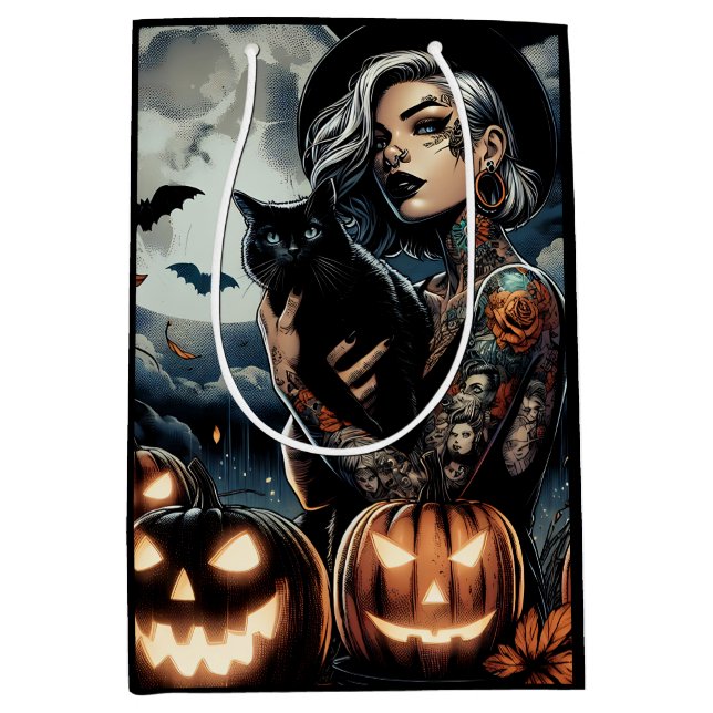 Sac Cadeau Moyen Sorcière à thème Halloween Party (Devant)